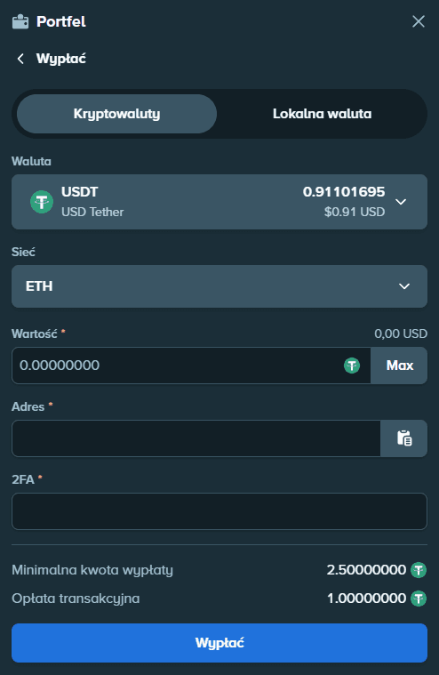 Withdrawal modal